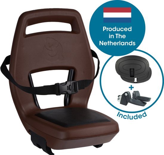 Qibbel Junior 6+ Fietsstoeltje Achter Bagagedrager bevestiging - Quick Connect - Fietszitje - Bruin - inclusief voetbeschermingsplaten en voetsteunen