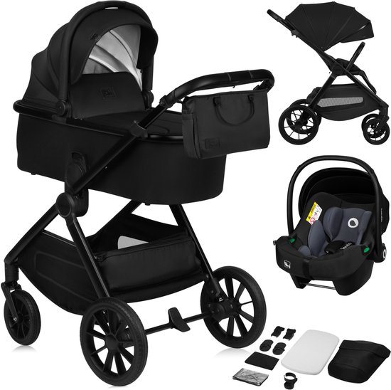 Lionelo Layla - Kinderwagen 3in1 - XXL SET - incl. i-Size autostoel - Veelzijdig en jaarrond - Grote wielen - Bediening met een hand - Voor alle soorten terrein - Accessoireset