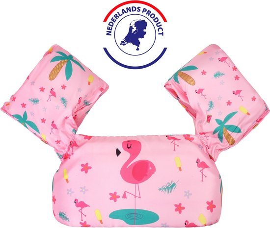 Edmondo Zwemvest kinderen - met Kinderslot / Veiligheidssluiting - Puddle Jumper Deluxe - Flamingo - 15 tot 30kg - 2 tot 6 jaar - Zwembandjes - Reddingsvest - Zwemvest kind - Nederlands product - NL handleiding - Inclusief Pop It sleutelhanger