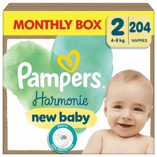 Pampers Harmonie Luiers Maat 2, 204 Luiers, 4kg-8kg