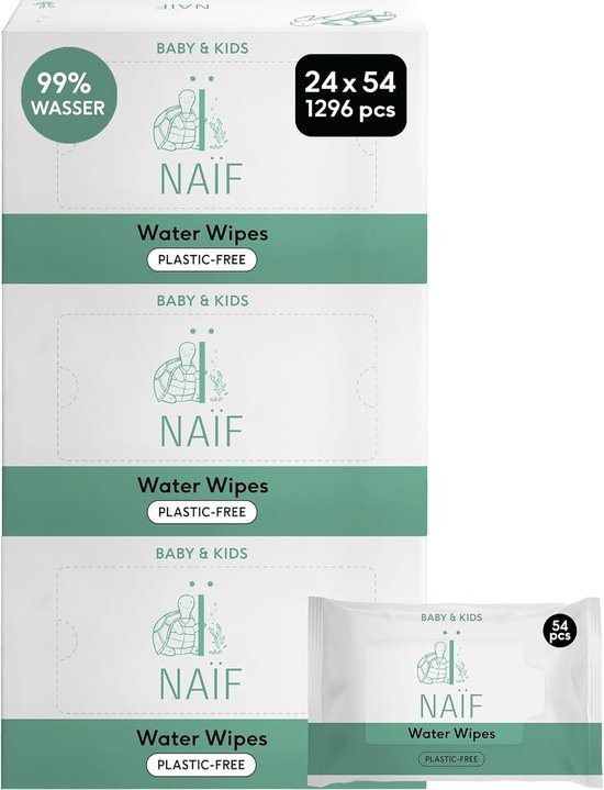 Naïf - Plasticvrije Billendoekjes Water - 1296 doekjes (24 stuks x 54 doekjes)