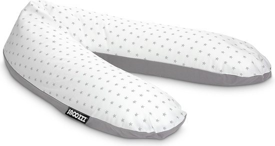 Snoozzz Zwangerschapskussen Zijslaapkussen Lichaamskussen Premium kwaliteit - 185 cm - microparel vulling - luxe draagtas - Mini ster grijs