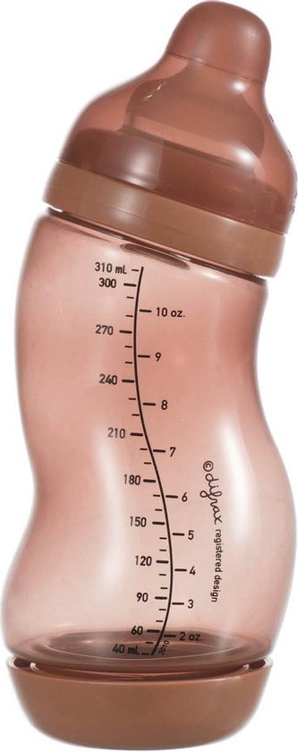 Difrax Baby S-fles 310 ml Wide - Bruin - 1 Stuk, Baby fles met Anti-Colic, S-Vorm zorgt voor constante stroom