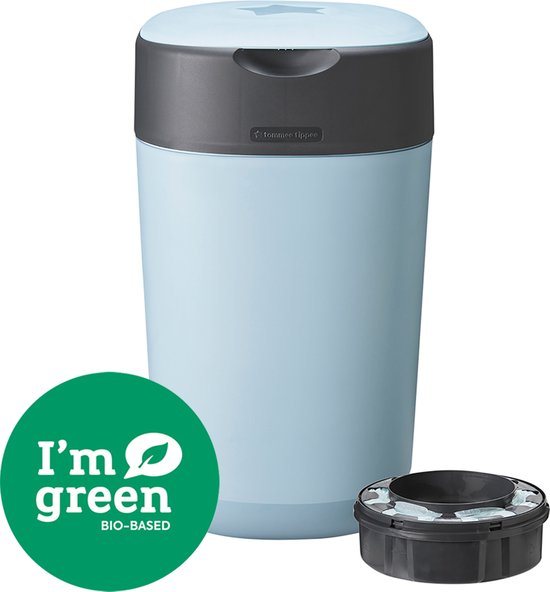 Tommee Tippee Twist & Click Luieremmer milieuvriendelijker systeem, inclusief 1 navulcassette met duurzaam geproduceerde antibacteriële GREENFILM, Blauw