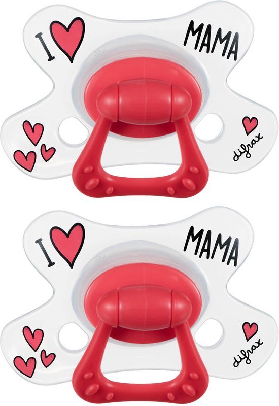 Difrax Natural Fopspeen 18+ Maanden - I Love Mama - 2 Stuks, Siliconen Speen, Gemakkelijk te Accepteren