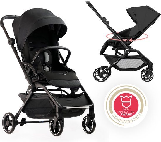 Hamilton by Yoop T1 Buggy – 360° Draaibare Stoel – MagicFold™ Technologie – Inklapbaar – Reflecterende Wielen mét Vering – Inclusief bekerhouder – Verstelbare en Wendbare Kinderwagen – Lichtgewicht Wandelwagen – Plooibuggy – Donker grijs