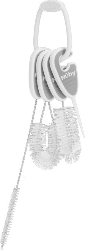 Nûby - Flessen- en bekerborstelset - Voor het reinigen van baby- of kinderflessen en bekers - Grijs