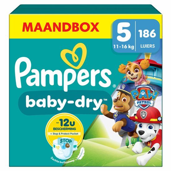 Pampers Baby-Dry Paw Patrol-editie Maat 5, 186 Luiers, 11kg-16kg