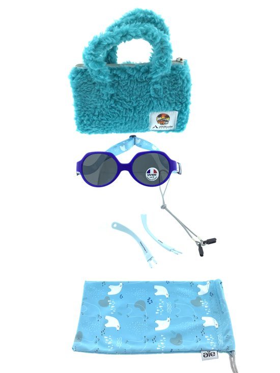 Kinder Baby zonnebril zomer winter - Altitude - B'outchou Loulou - Ultralichte, onbreekbare polycarbonaatlenzen - 100% UV400-bescherming - Elastisch en verstelbaar bandje, brilpootjes, koordje, bijpassend microvezel zakje en teddy opbergtasje