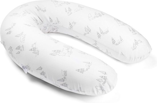 Doomoo Buddy - Voedingskussen - Zwangerschapskussen - Zijslaapkussen met superfijne en extra stille microkorrels - Bio katoen - 180cm - Bear Family