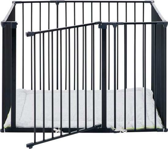 BabyDan Playpen - Box - Grondbox - Speelbox- Rechthoek met deurtje en boxkleed - Metaal - zwart