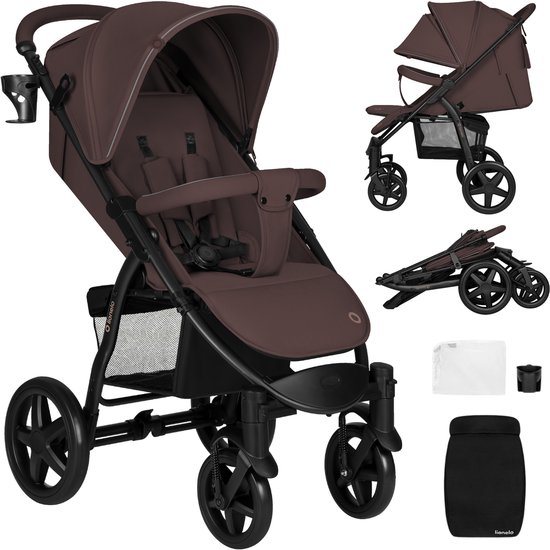 Lionelo Buggy Annet Plus – Lichtgewicht & Inklapbaar – Grote Massieve Wielen met Vering – Inclusief Voetenzak, Klamboe & Bekerhouder – Verstelbare Rugleuning & Voetsteun – Wandelwagen vanaf de geboorte tot 22 kg – Kinderwagen