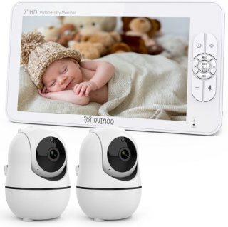 Lovinoo Babyfoon - Baby Monitor met 2 Camera's - Op Afstand Bestuurbaar - Temperatuursensor - Uitbreidbaar Tot 4 Camera's - Terugspreekfunctie - Video & Audio - 7.0 Inch Scherm