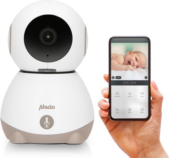 Alecto Wifi Babyfoon met Camera en App - Full HD - Op afstand beweegbaar - Melding bij beweging en geluid - SMARTBABY10BE - Beige