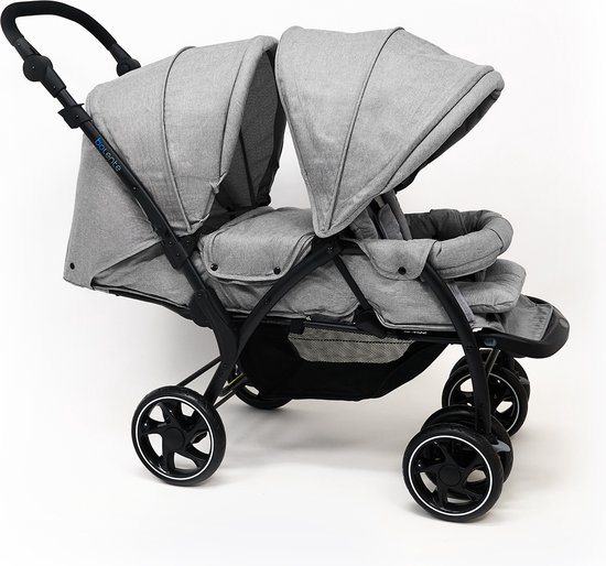 Bolente Serra Tweeling Kinderwagen | Duowagen | Duo Buggy| Klein Opvouwbaar | Plooibuggy | Inclusief Regenhoes | Kleur Grijs