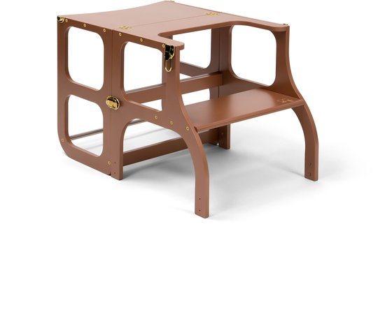 Ette Tete Step 'n Sit - Leertoren - Mocha Mousse met goud clips - Inklapbaar tot tafel en stoel - Learning Tower - Montessori inspired - Keukentrap - Keukenhulp - Leerstoel - Veilig -Duurzaam
