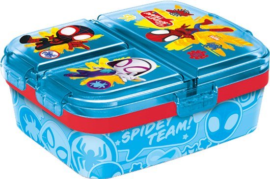 Marvel's Spidey Kinderlunchbox – Broodtrommel met 4 vakken voor kinderen vanaf 4 jaar - Vaatwasserbestendig & BPA-vrij - Lichtblauw