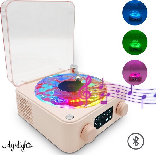 Aynlights ® Wave Vinyl-projector (Roze) - Noorderlichtprojector - Bluetooth Speaker - White Noise - Sterrenhemel