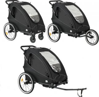 Deryan Luxe Fietskar - fietskar en wandelwagen en hardloopkinderwagen - 2 persoons - Zwart