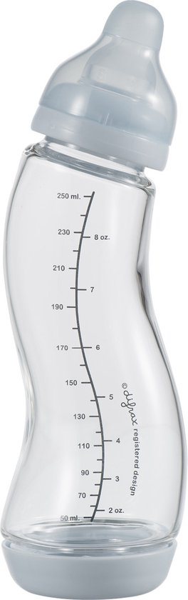 Difrax Natural Glazen S-Babyfles - 250 ml - Anti Koliek - Lichtblauw - 1 Stuk