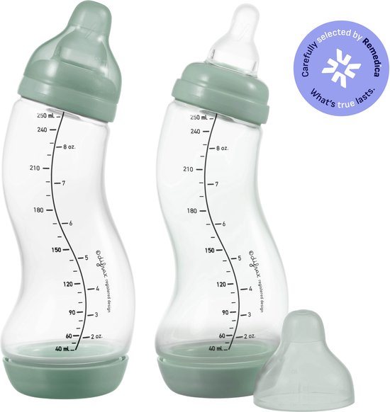 Difrax 250 ml Anti Koliek Natural Babyfles - 2 Stuks - Saliegroen