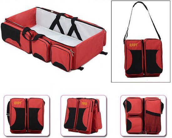 Baby bed - Luiertas - Reisbedje voor Baby’s en Kleuters - Opvouwbare Reiswieg - Reisbed met matras - Reistas - Rood