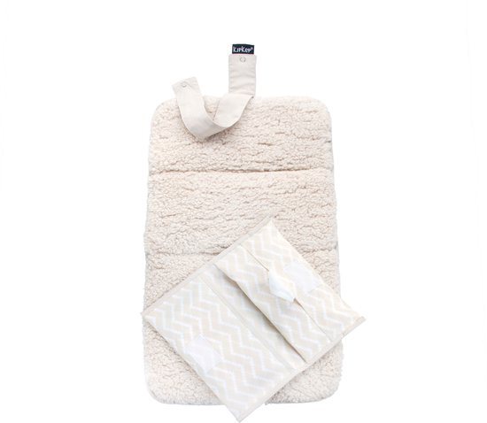 KipKep Napper Combi Verschoningset - Sandy Wig met Teddy - set van verschoonmatje en luier-etuitje - rPET - wasbaar - gecoat - beige