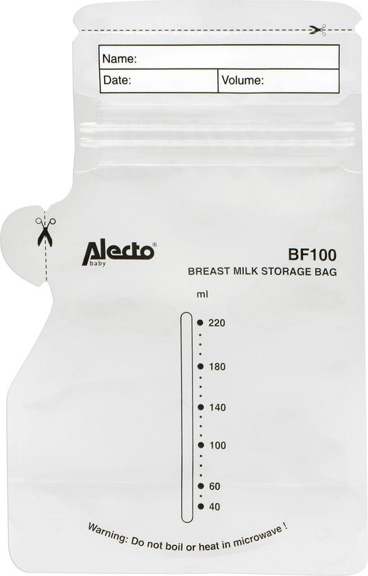 Alecto BF100 - Moedermelk bewaarzakjes 220 ml - 100 stuks