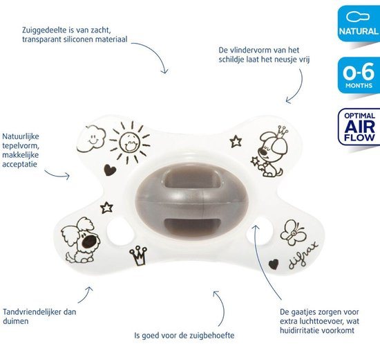 Difrax - Natural Speen - 0 tot 6 Maanden - Woezel & Pip - 1 stuk