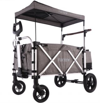 FUXTEC Super Cruiser Opvouwbare Bolderkar FX-CTL900 Premium Grijs met Dak – Inclusief Achtertas met Schoenenvak, Comfort Duwstang & 5-Puntsgordel