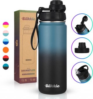 Blikkie® RVS Drinkfles 500ml – Waterfles Kinderen met Rietje – Drinkbeker Kind – Premium driedubbel geïsoleerde Thermosfles – 3 Doppen – Lekvrij & BPA-vrij – School & Onderweg