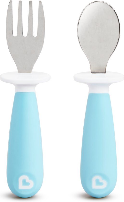Munchkin Kinderbestek Vork en Lepel voor peuters – Raise - 2-delig - vanaf 12 maanden - Roestvrijstalen bestekset - Blauw