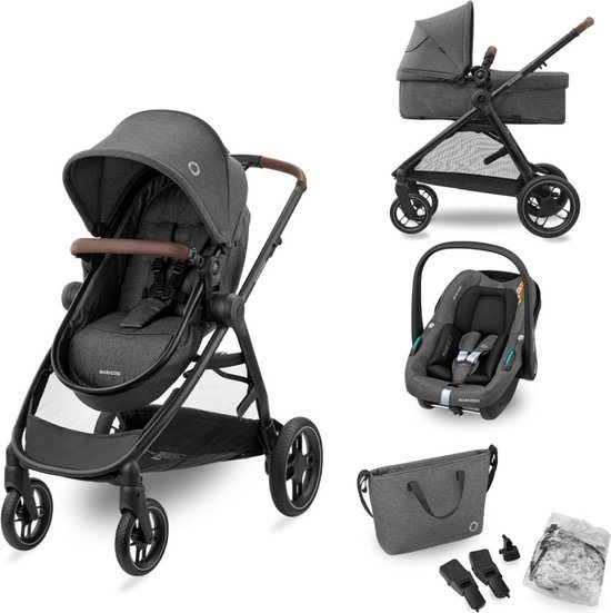 Maxi-Cosi Zelia S Trio 3-in-1 Kinderwagen - Inclusief autostoeltje en luiertas - Dark Grey