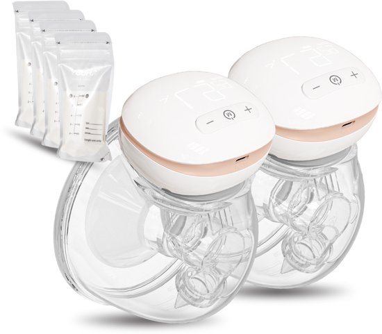 Youha The Next - Elektrische Dubbele Draadloze Borstkolf - Handsfree met LED-scherm - BPA-vrij - Maat: 24mm - Handsfree & Draagbaar- Inclusief Moedermelk bewaarzakjes & E-book