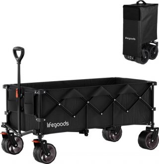 LifeGoods Bolderkar XXL - 300L - Opvouwbaar - 150KG Draagkracht - Bolderwagen - Zwart