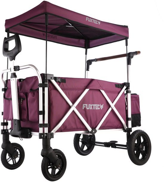 FUXTEC Super Cruiser Opvouwbare Bolderkar FX-CTL900 Paars met Dak – Inclusief Achtertas met Schoenenvak, Comfort Duwstang & 5-Puntsgordel
