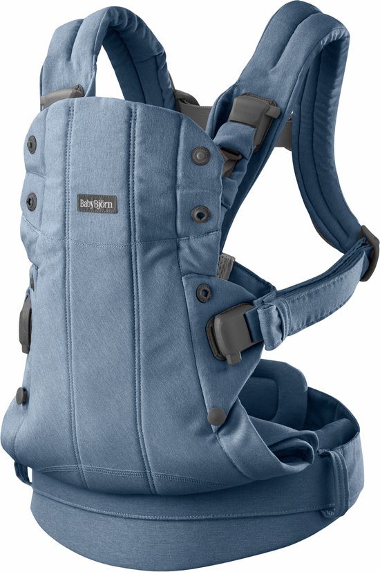 BabyBjörn Draagzak Harmony - Geweven mélange - Blauw - Buikdrager - Rugdrager - Ergonomisch - Zachte details