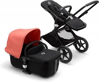 Bugaboo Fox 3, Ons Meest Comfortabele 2-in-1 Reissysteem: Lichte Kinderwagen, Comfortabele Kinderwagen & Geavanceerde Breezy Reiswieg, Black Chassis, Black Bassinet & Zonnekap in Sunrise Red