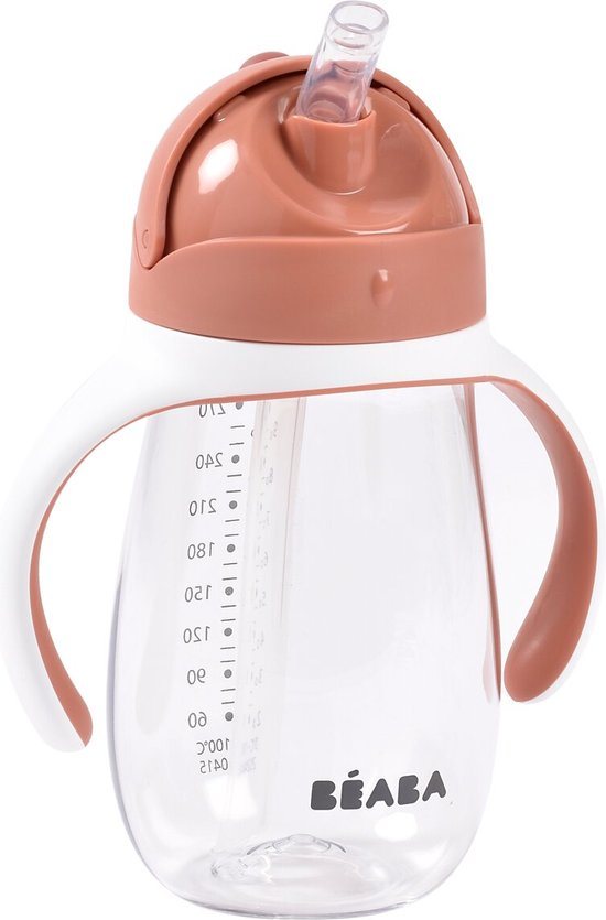 Béaba Drinkbeker - Rietjesbeker 300 ml - Lekvrij - Verwijderbare Handvatten - Vanaf 8 Maanden - Terracotta