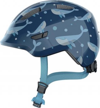 ABUS kinderhelm Smiley 3.0 - fietshelm met diepe pasvorm, kindvriendelijke ontwerpen en ruimte voor een vlecht - voor meisjes en jongens - blauw met walvispatroon, maat S