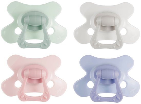 Difrax Natural Fopspeen - 18+ Maanden - Groen & Lichtgrijs & Roze & Paars - 2 Stuks