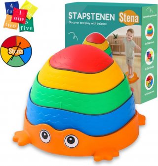 Stena Stapstenen (Kikker) + Zandzakjes + Kleurenrad - Stapelstenen - Rivierstenen - Voor Kinderen - Stepping Stones - Balansstenen - Balansspeelgoed - Heuveltoppen - Educatief/Montessori Speelgoed - Evenwicht