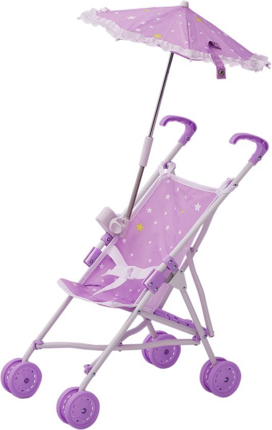 Teamson Kids Poppenwagen Met Parasol Voor Babypoppen - Accessoires Voor Poppen - Kinderspeelgoed - Purper/Sterren