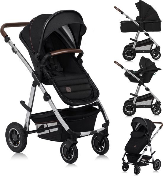 Lionelo Amber 3 in 1 Kinderwagen 3in1 - Reiswieg Buggy Baby Autostoel - ADAC geteste set - Vanaf geboorte (0-22 kg, tot 4 jaar) - Geveerde Pompwielen - Zacht Babymatras - Compact Snel Opvouwbaar - Babytas - Regenscherm - Insectennet - Autostoeltje