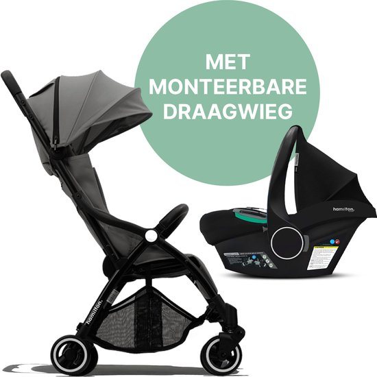 Hamilton by Yoop X1 Plus Buggy met monteerbare Zeno Plus draagwieg – 2 in 1 wandelwagen – Stroller met MagicFold™ Technologie – Geschikt van 0 maanden tot 4 jaar – Kinderwagen – Inclusief adapters - Grijs