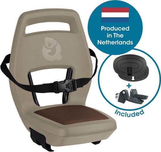 Qibbel Junior 6+ Fietsstoeltje Achter Bagagedrager bevestiging - Quick Connect - Fietszitje - Cappuccino - inclusief voetbeschermingsplaten en voetsteunen