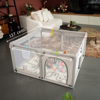 Grondbox – Top kwaliteit - Stevig - Eenvoudig - Twee formaten - 127x127cm - Inclusief Dubbelzijdige Speelmat – Baby Speelbox met 50x Speelballen - Kinderbox - Babybox - Box voor baby's - Kruipbox - Baby box - Playpen - Grijs