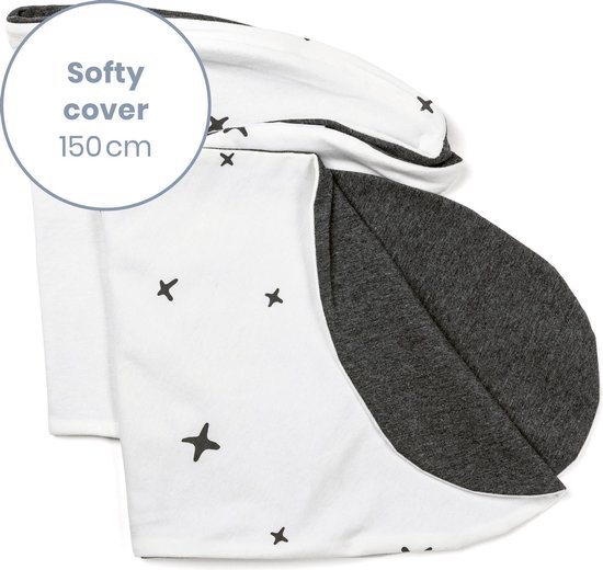 Doomoo Softy Cover - Hoes voor Klein Voedingskussen Softy - Biologisch Katoen -  150 cm - Stars Anthracite