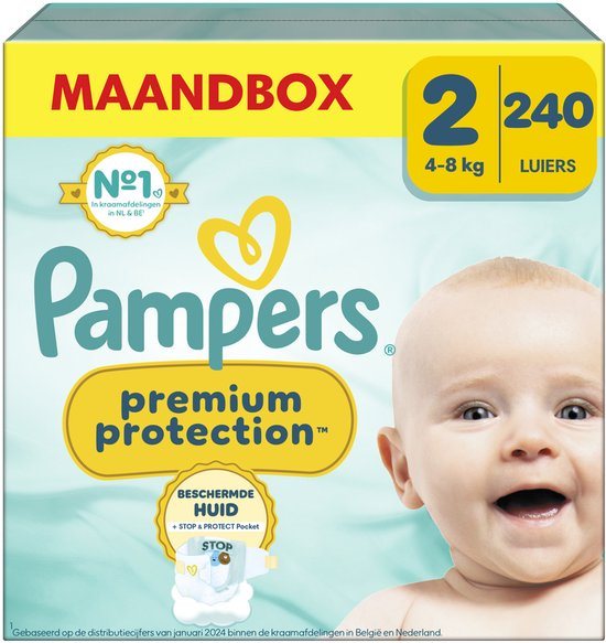 Pampers Premium Protection Maat 2, 240 Luiers, 4kg-8kg