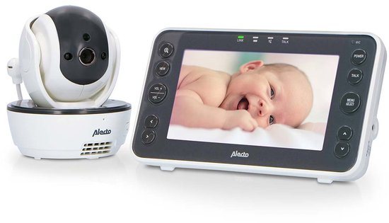 Alecto DVM200XL - Babyfoon met Camera - Groot 5" Kleurenscherm - Op afstand Beweegbaar - Wit